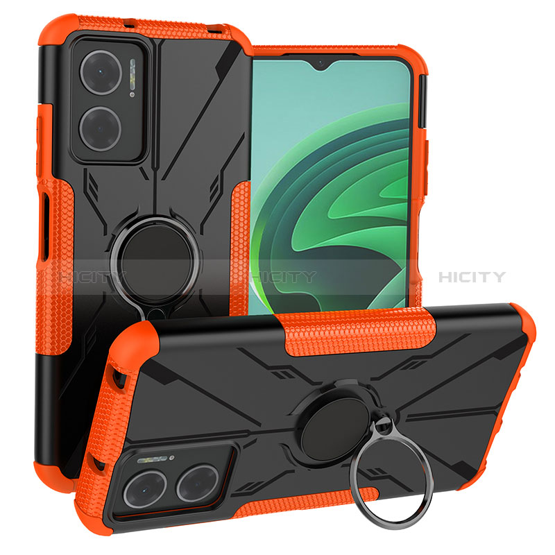 Funda Bumper Silicona y Plastico Mate Carcasa con Magnetico Anillo de dedo Soporte JX1 para Xiaomi Redmi 10 Prime Plus 5G Naranja