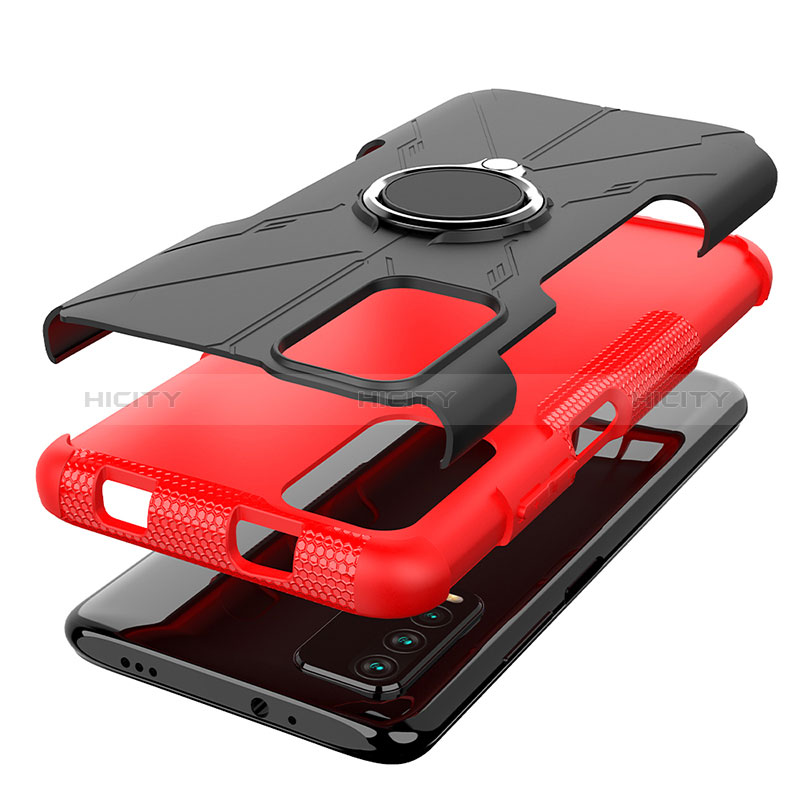 Funda Bumper Silicona y Plastico Mate Carcasa con Magnetico Anillo de dedo Soporte JX1 para Xiaomi Redmi 9 Power