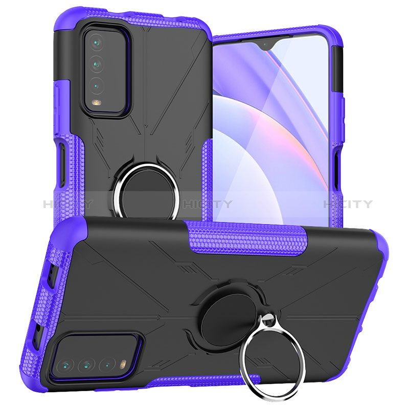 Funda Bumper Silicona y Plastico Mate Carcasa con Magnetico Anillo de dedo Soporte JX1 para Xiaomi Redmi 9 Power