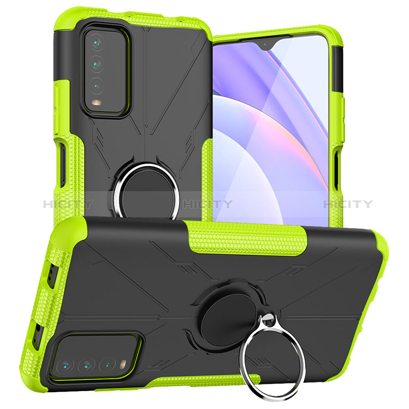 Funda Bumper Silicona y Plastico Mate Carcasa con Magnetico Anillo de dedo Soporte JX1 para Xiaomi Redmi 9 Power