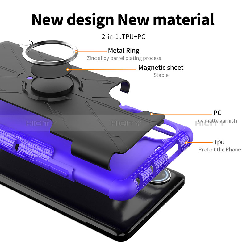 Funda Bumper Silicona y Plastico Mate Carcasa con Magnetico Anillo de dedo Soporte JX1 para Xiaomi Redmi K40 Gaming 5G