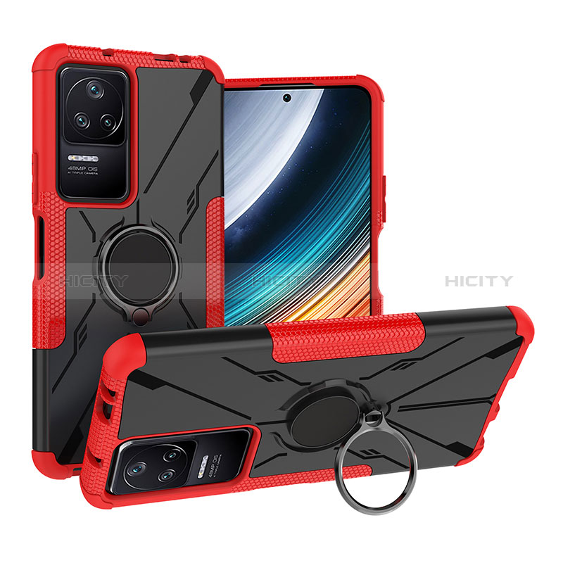 Funda Bumper Silicona y Plastico Mate Carcasa con Magnetico Anillo de dedo Soporte JX1 para Xiaomi Redmi K40S 5G Rojo