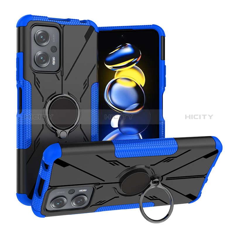 Funda Bumper Silicona y Plastico Mate Carcasa con Magnetico Anillo de dedo Soporte JX1 para Xiaomi Redmi K50i 5G Azul