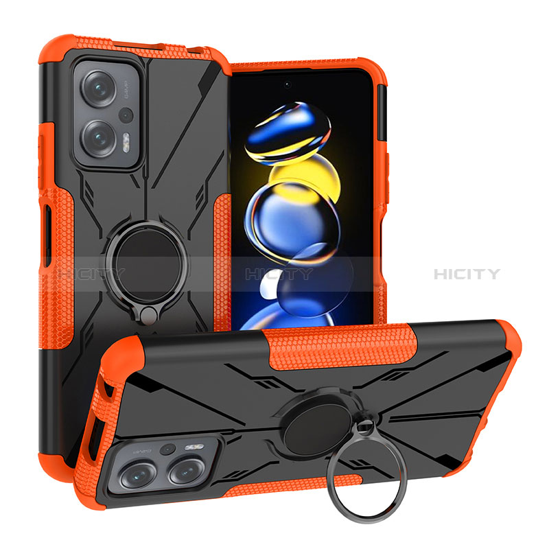 Funda Bumper Silicona y Plastico Mate Carcasa con Magnetico Anillo de dedo Soporte JX1 para Xiaomi Redmi K50i 5G Naranja