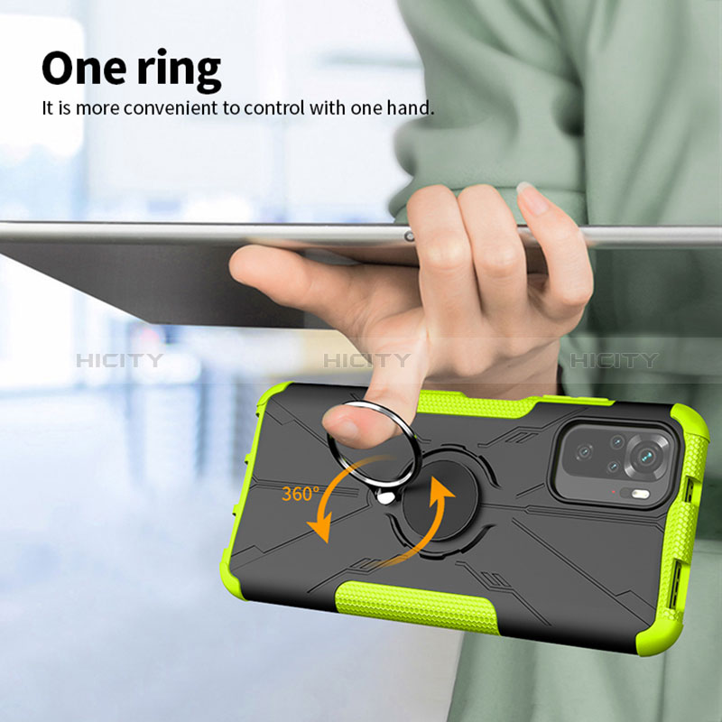 Funda Bumper Silicona y Plastico Mate Carcasa con Magnetico Anillo de dedo Soporte JX1 para Xiaomi Redmi Note 10 4G