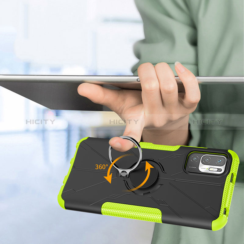 Funda Bumper Silicona y Plastico Mate Carcasa con Magnetico Anillo de dedo Soporte JX1 para Xiaomi Redmi Note 10 5G