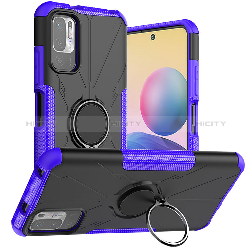 Funda Bumper Silicona y Plastico Mate Carcasa con Magnetico Anillo de dedo Soporte JX1 para Xiaomi Redmi Note 10 5G