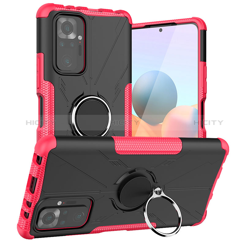 Funda Bumper Silicona y Plastico Mate Carcasa con Magnetico Anillo de dedo Soporte JX1 para Xiaomi Redmi Note 10 Pro 4G