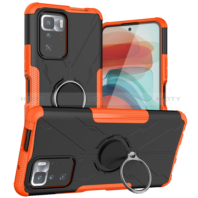 Funda Bumper Silicona y Plastico Mate Carcasa con Magnetico Anillo de dedo Soporte JX1 para Xiaomi Redmi Note 10 Pro 5G Naranja