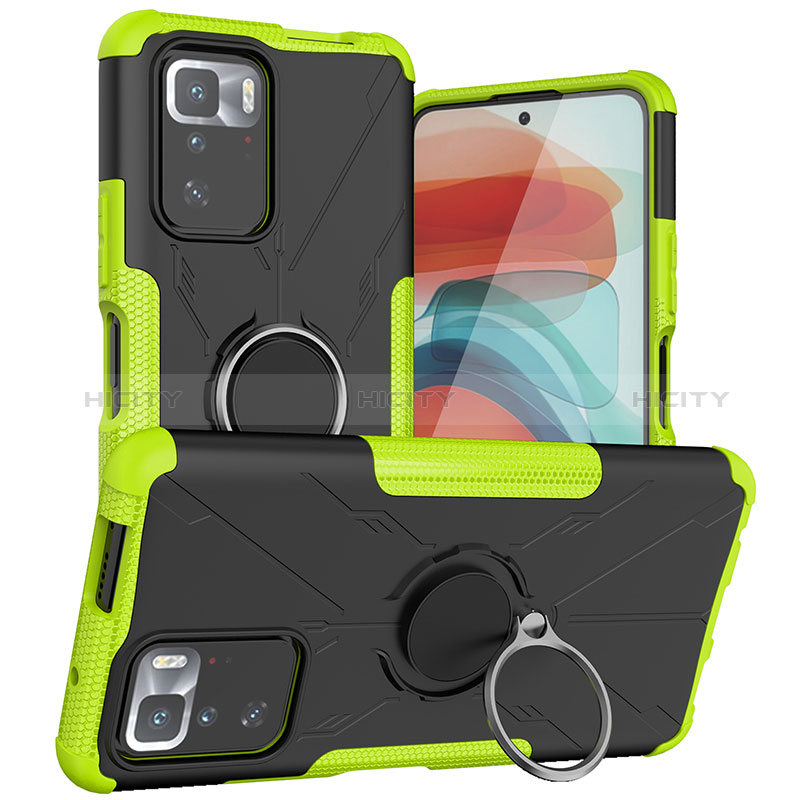 Funda Bumper Silicona y Plastico Mate Carcasa con Magnetico Anillo de dedo Soporte JX1 para Xiaomi Redmi Note 10 Pro 5G Verde