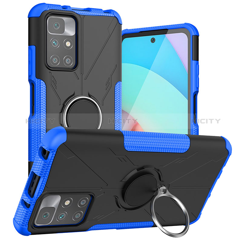 Funda Bumper Silicona y Plastico Mate Carcasa con Magnetico Anillo de dedo Soporte JX1 para Xiaomi Redmi Note 11 4G (2021) Azul