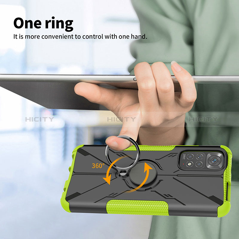 Funda Bumper Silicona y Plastico Mate Carcasa con Magnetico Anillo de dedo Soporte JX1 para Xiaomi Redmi Note 11 4G (2022)