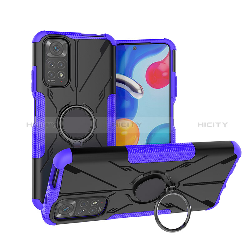 Funda Bumper Silicona y Plastico Mate Carcasa con Magnetico Anillo de dedo Soporte JX1 para Xiaomi Redmi Note 11 4G (2022)