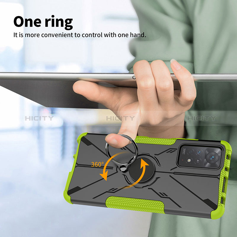 Funda Bumper Silicona y Plastico Mate Carcasa con Magnetico Anillo de dedo Soporte JX1 para Xiaomi Redmi Note 11 Pro 4G