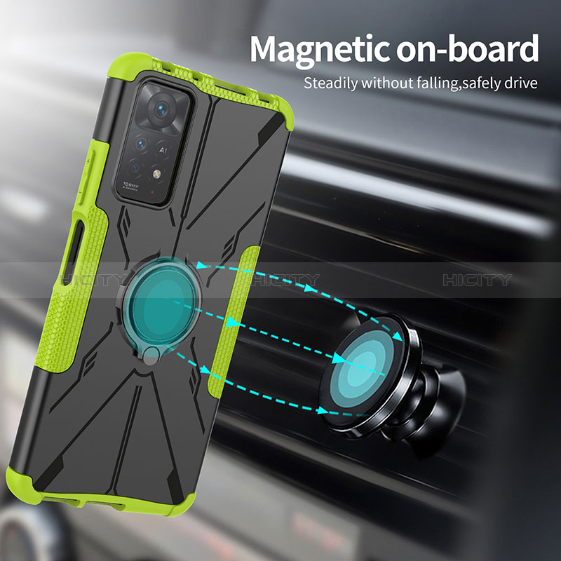 Funda Bumper Silicona y Plastico Mate Carcasa con Magnetico Anillo de dedo Soporte JX1 para Xiaomi Redmi Note 11 Pro 4G