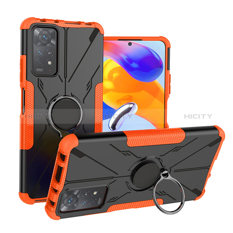 Funda Bumper Silicona y Plastico Mate Carcasa con Magnetico Anillo de dedo Soporte JX1 para Xiaomi Redmi Note 11 Pro 4G Naranja