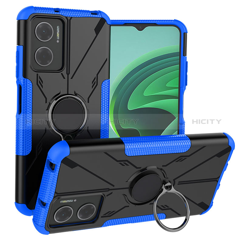 Funda Bumper Silicona y Plastico Mate Carcasa con Magnetico Anillo de dedo Soporte JX1 para Xiaomi Redmi Note 11E 5G Azul