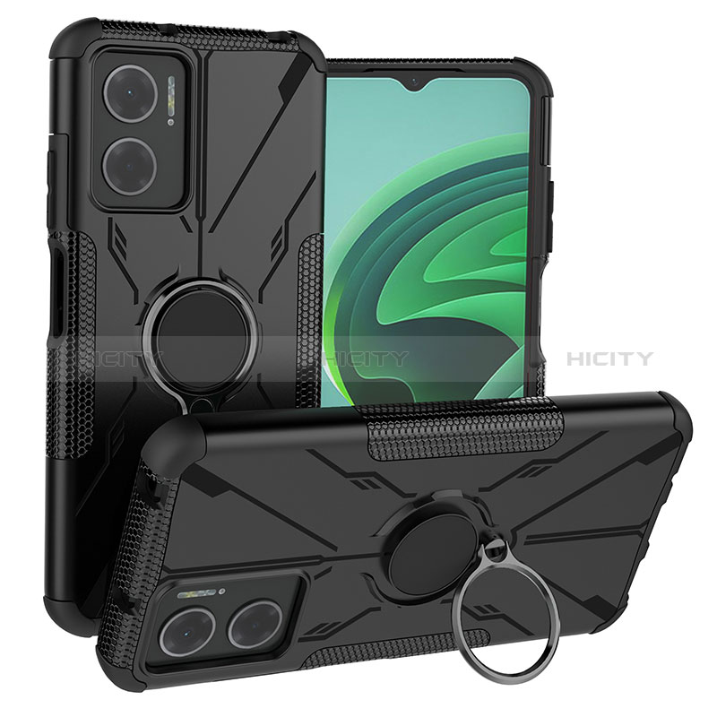 Funda Bumper Silicona y Plastico Mate Carcasa con Magnetico Anillo de dedo Soporte JX1 para Xiaomi Redmi Note 11E 5G Negro