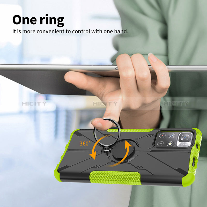 Funda Bumper Silicona y Plastico Mate Carcasa con Magnetico Anillo de dedo Soporte JX1 para Xiaomi Redmi Note 11S 5G