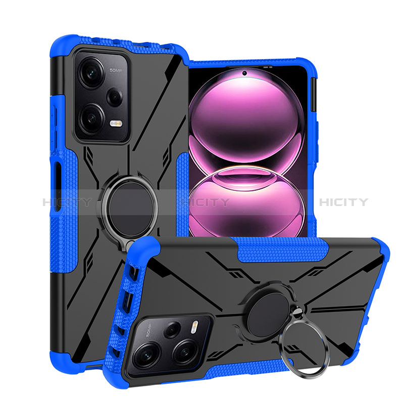 Funda Bumper Silicona y Plastico Mate Carcasa con Magnetico Anillo de dedo Soporte JX1 para Xiaomi Redmi Note 12 Pro 5G Azul