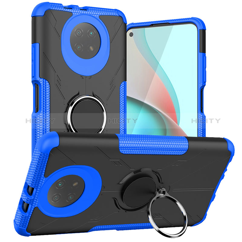 Funda Bumper Silicona y Plastico Mate Carcasa con Magnetico Anillo de dedo Soporte JX1 para Xiaomi Redmi Note 9 5G Azul