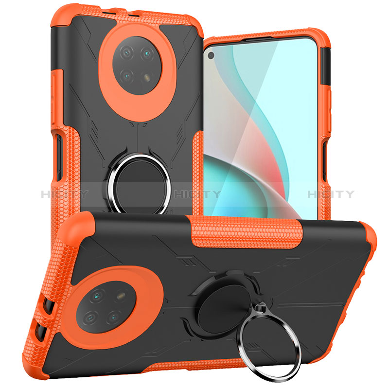 Funda Bumper Silicona y Plastico Mate Carcasa con Magnetico Anillo de dedo Soporte JX1 para Xiaomi Redmi Note 9 5G Naranja