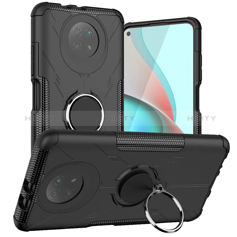 Funda Bumper Silicona y Plastico Mate Carcasa con Magnetico Anillo de dedo Soporte JX1 para Xiaomi Redmi Note 9 5G Negro