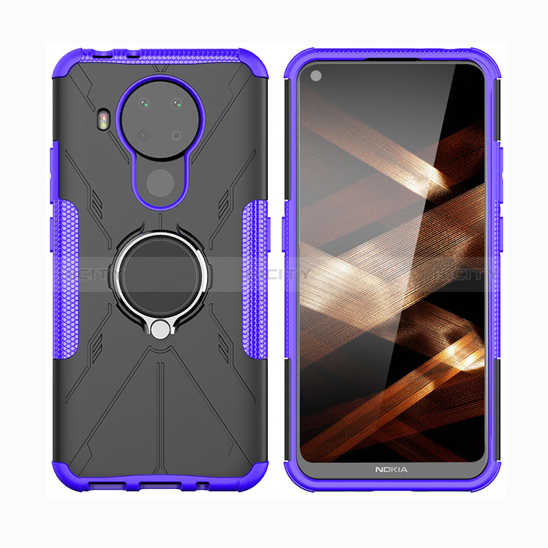 Funda Bumper Silicona y Plastico Mate Carcasa con Magnetico Anillo de dedo Soporte JX2 para Nokia 5.4 Morado