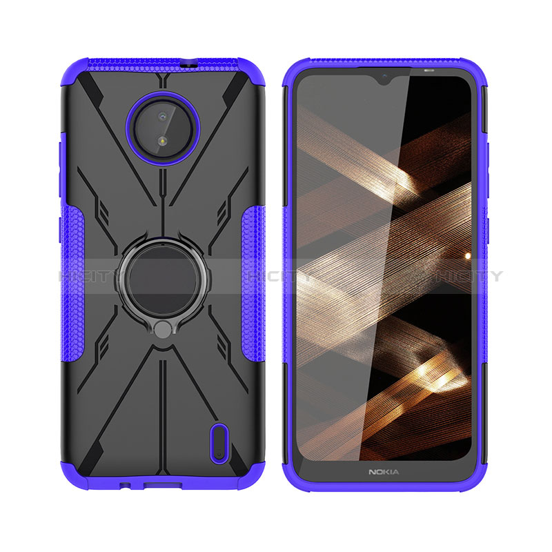 Funda Bumper Silicona y Plastico Mate Carcasa con Magnetico Anillo de dedo Soporte JX2 para Nokia C10 Morado