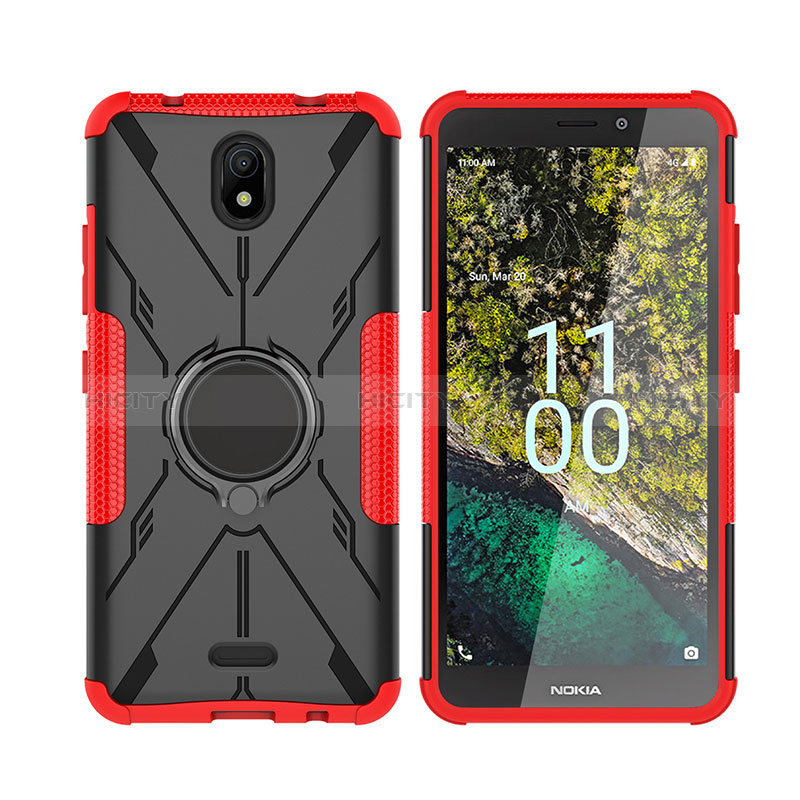 Funda Bumper Silicona y Plastico Mate Carcasa con Magnetico Anillo de dedo Soporte JX2 para Nokia C100