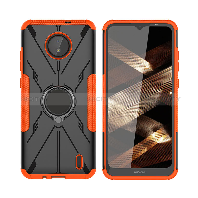 Funda Bumper Silicona y Plastico Mate Carcasa con Magnetico Anillo de dedo Soporte JX2 para Nokia C20 Naranja