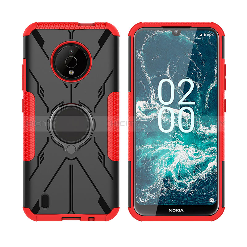 Funda Bumper Silicona y Plastico Mate Carcasa con Magnetico Anillo de dedo Soporte JX2 para Nokia C200 Rojo