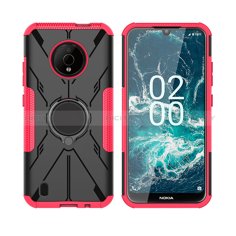 Funda Bumper Silicona y Plastico Mate Carcasa con Magnetico Anillo de dedo Soporte JX2 para Nokia C200 Rosa Roja