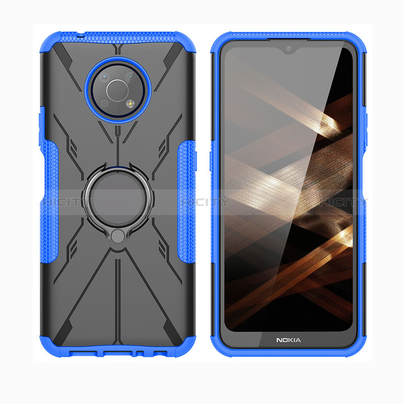 Funda Bumper Silicona y Plastico Mate Carcasa con Magnetico Anillo de dedo Soporte JX2 para Nokia G300 5G Azul