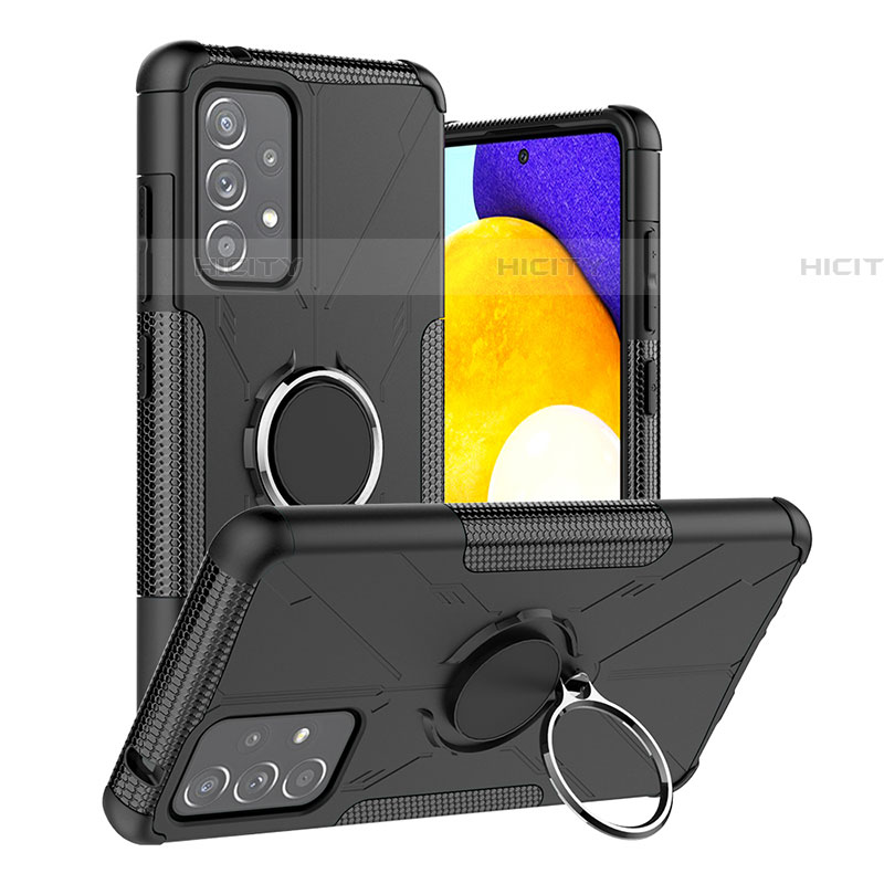 Funda Bumper Silicona y Plastico Mate Carcasa con Magnetico Anillo de dedo Soporte JX2 para Samsung Galaxy A52 4G Negro