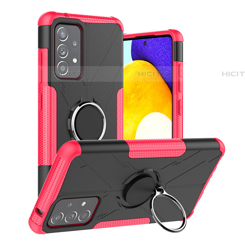 Funda Bumper Silicona y Plastico Mate Carcasa con Magnetico Anillo de dedo Soporte JX2 para Samsung Galaxy A52 4G Rosa Roja