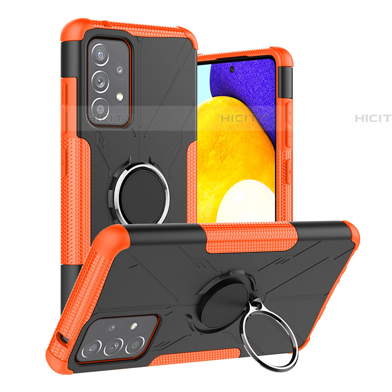 Funda Bumper Silicona y Plastico Mate Carcasa con Magnetico Anillo de dedo Soporte JX2 para Samsung Galaxy A52 5G Naranja