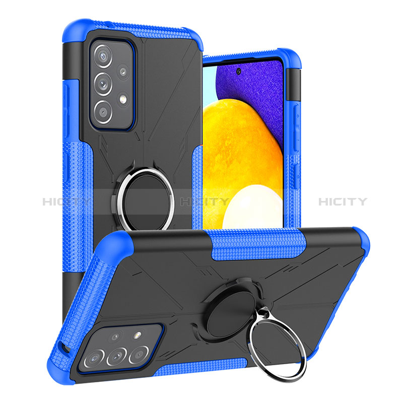 Funda Bumper Silicona y Plastico Mate Carcasa con Magnetico Anillo de dedo Soporte JX2 para Samsung Galaxy A52s 5G Azul