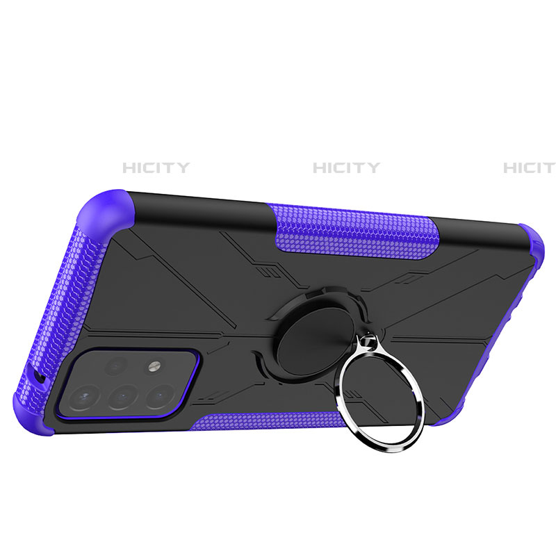 Funda Bumper Silicona y Plastico Mate Carcasa con Magnetico Anillo de dedo Soporte JX2 para Samsung Galaxy A72 4G Morado