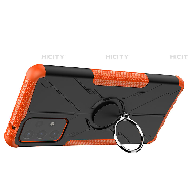 Funda Bumper Silicona y Plastico Mate Carcasa con Magnetico Anillo de dedo Soporte JX2 para Samsung Galaxy A72 4G Naranja