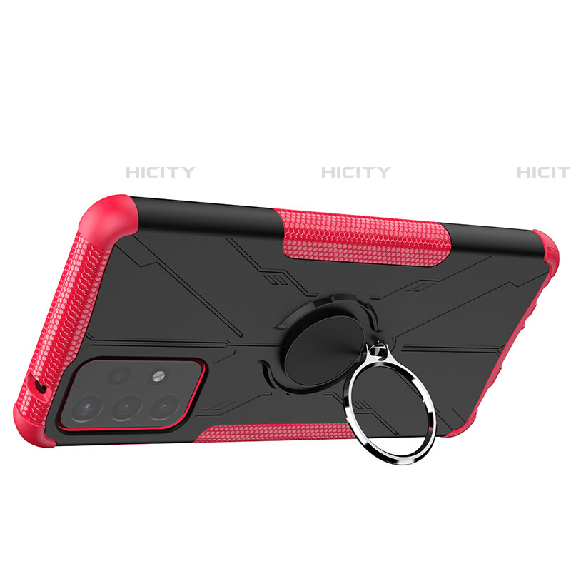 Funda Bumper Silicona y Plastico Mate Carcasa con Magnetico Anillo de dedo Soporte JX2 para Samsung Galaxy A72 4G Rosa Roja