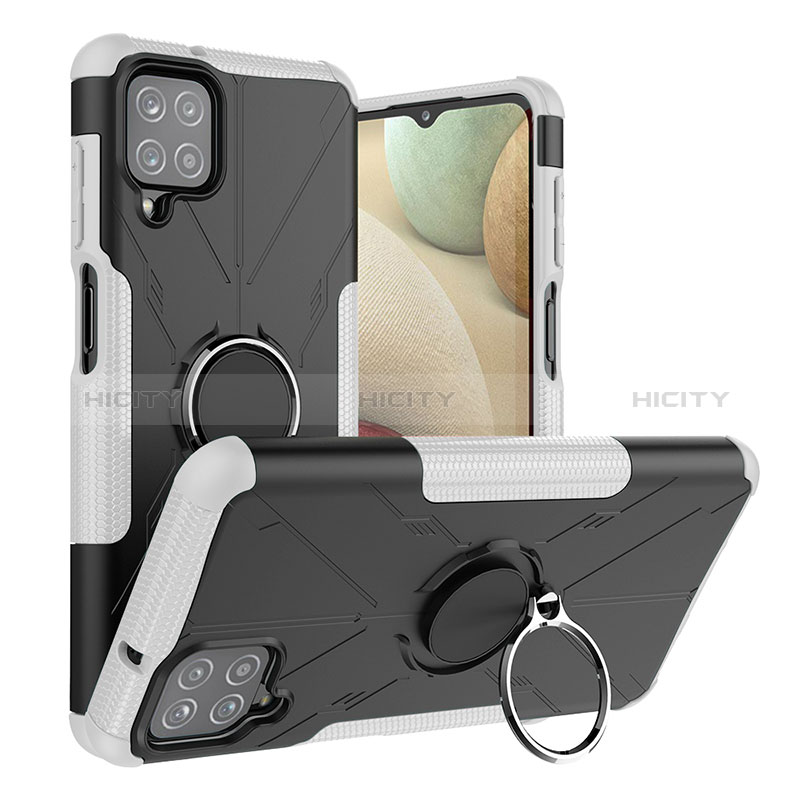 Funda Bumper Silicona y Plastico Mate Carcasa con Magnetico Anillo de dedo Soporte JX2 para Samsung Galaxy F12 Plata