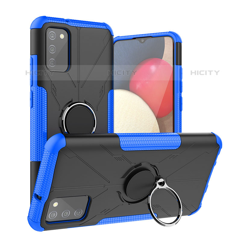 Funda Bumper Silicona y Plastico Mate Carcasa con Magnetico Anillo de dedo Soporte JX2 para Samsung Galaxy M02s Azul