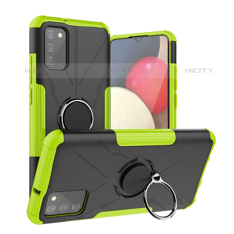 Funda Bumper Silicona y Plastico Mate Carcasa con Magnetico Anillo de dedo Soporte JX2 para Samsung Galaxy M02s Verde