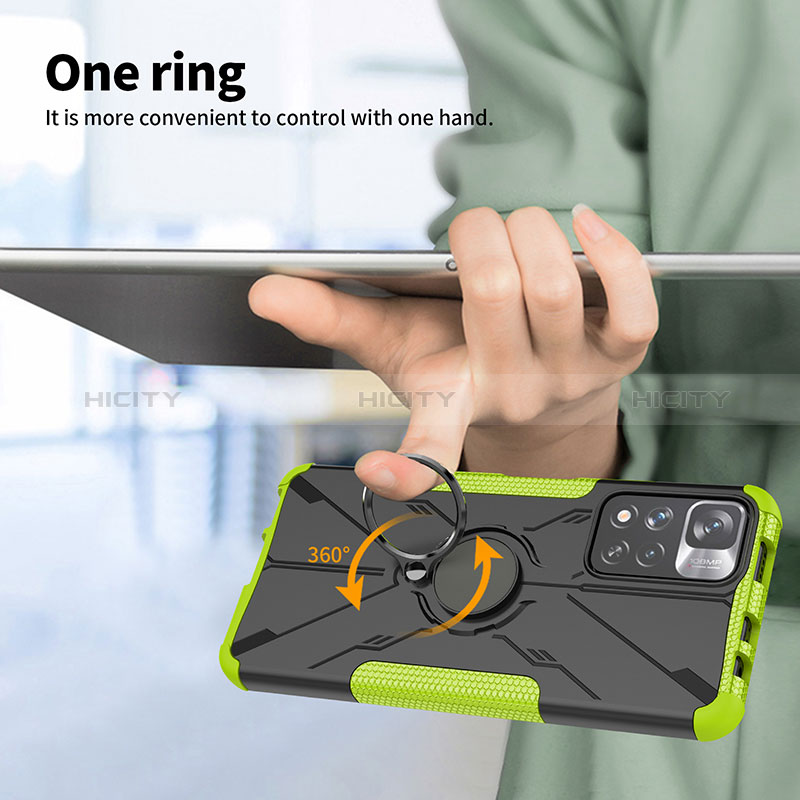 Funda Bumper Silicona y Plastico Mate Carcasa con Magnetico Anillo de dedo Soporte JX2 para Xiaomi Poco X4 NFC