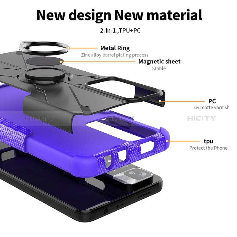 Funda Bumper Silicona y Plastico Mate Carcasa con Magnetico Anillo de dedo Soporte JX2 para Xiaomi Poco X4 NFC