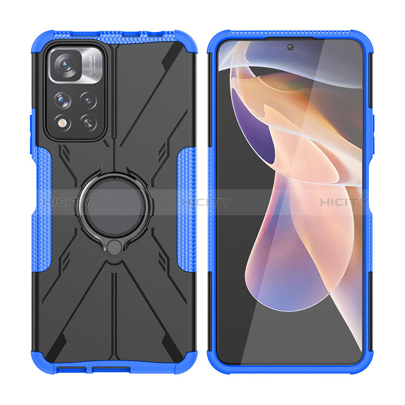 Funda Bumper Silicona y Plastico Mate Carcasa con Magnetico Anillo de dedo Soporte JX2 para Xiaomi Poco X4 NFC