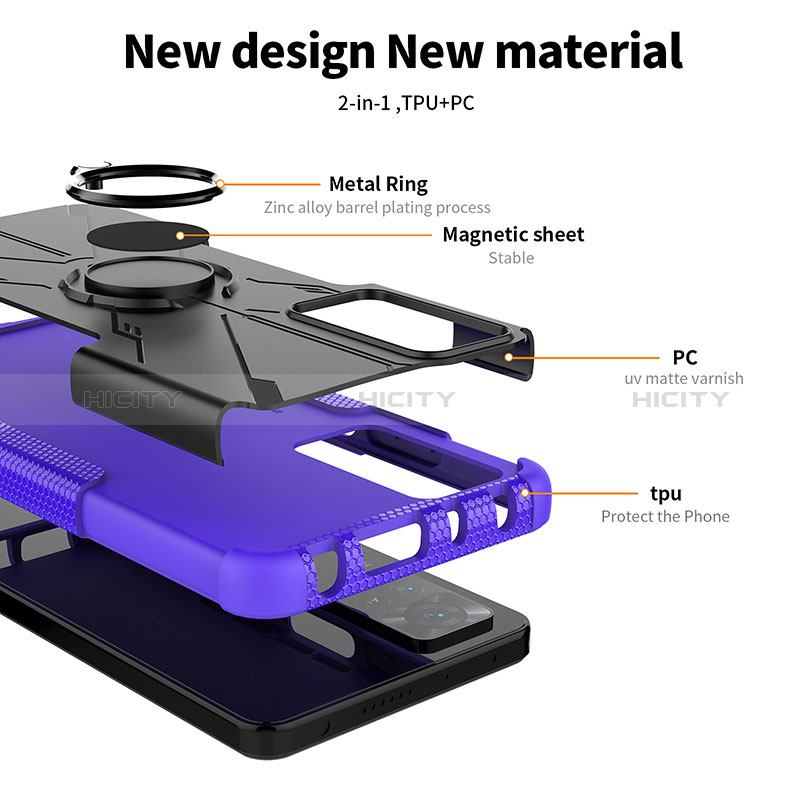 Funda Bumper Silicona y Plastico Mate Carcasa con Magnetico Anillo de dedo Soporte JX2 para Xiaomi Redmi Note 11 Pro 4G