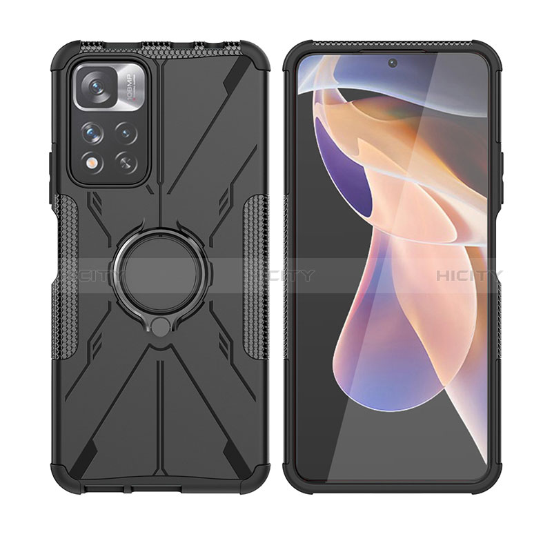 Funda Bumper Silicona y Plastico Mate Carcasa con Magnetico Anillo de dedo Soporte JX2 para Xiaomi Redmi Note 11 Pro+ Plus 5G