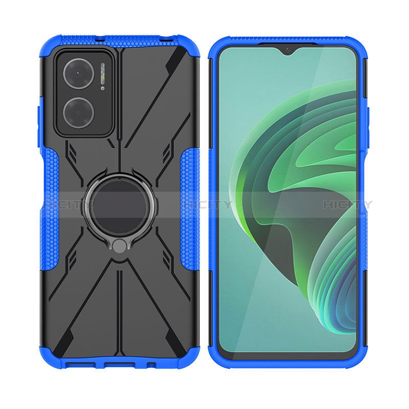 Funda Bumper Silicona y Plastico Mate Carcasa con Magnetico Anillo de dedo Soporte JX2 para Xiaomi Redmi Note 11E 5G Azul